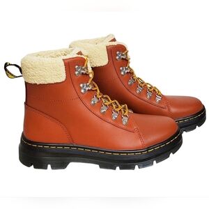 Dr. Martens Burnt Orange Shearling Lined Leather Combat Boots Size 7